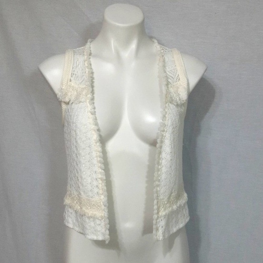 Miss Me Boho Crochet Fringe Open Front Lined Vest Small Festival Western Chic
